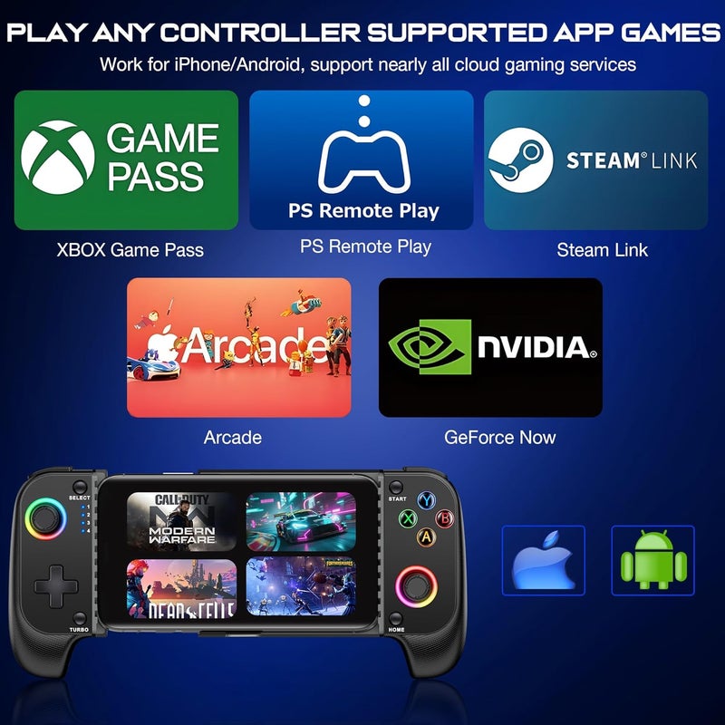 KICKDOT Wireless Phone Controller for iPhone/Android with Hall Joystick, Mobile Gaming Controller for iOS Support Xbox Game Pass, PlayStation, Steam Link, Call of Duty,Roblox, Cloud Gamepad - Image 3
